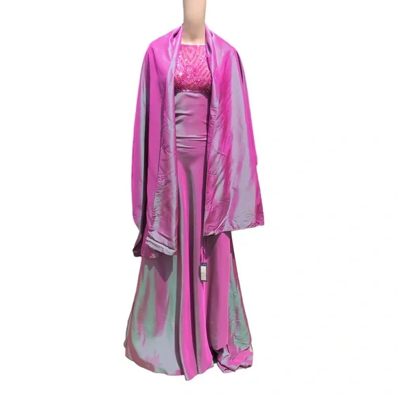 Elie Saab NWT with defects pinkish ombré formal gown with sequin top and wrap - Picture 14 of 15